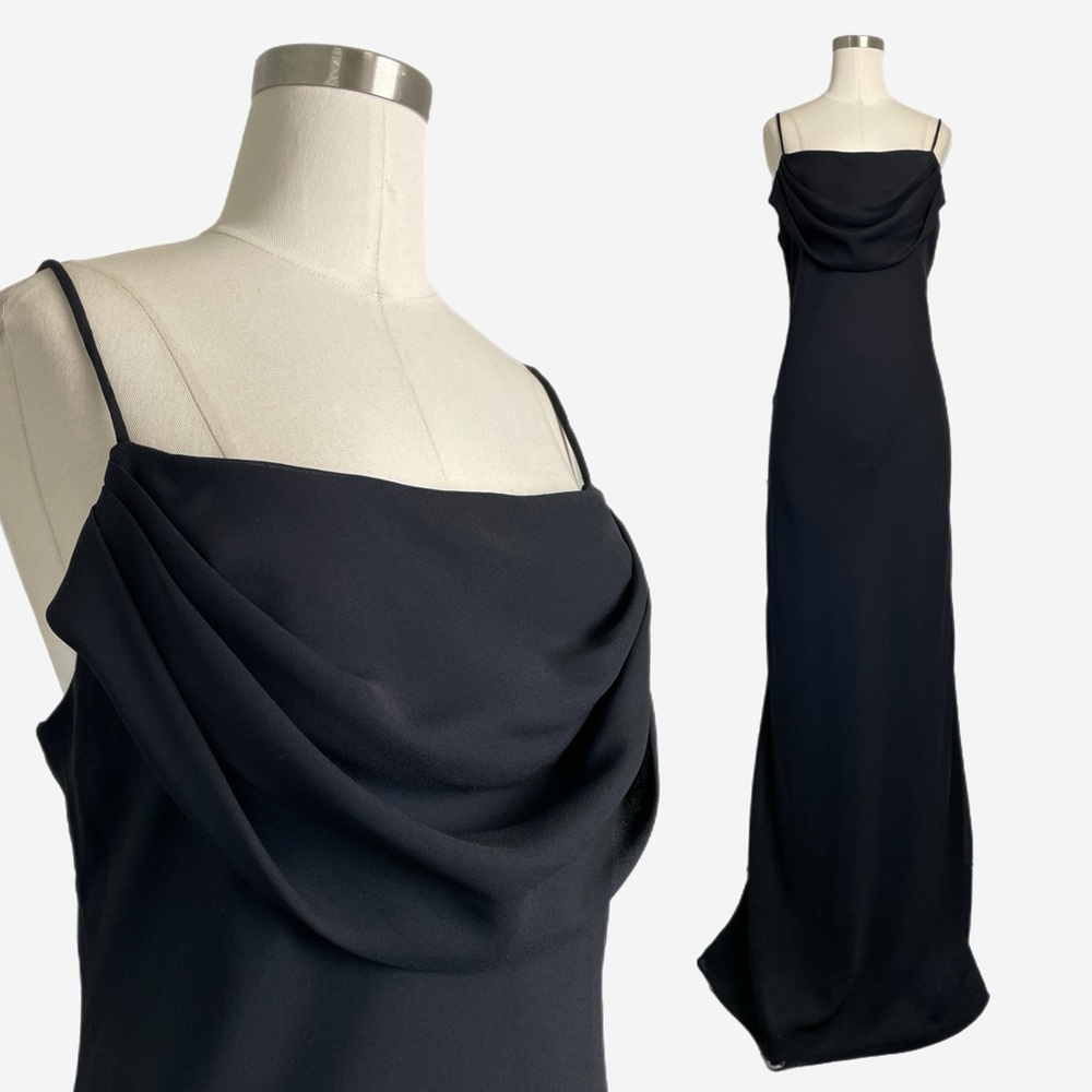 Vintage Y2K Onyx Nite black cowl neck slip maxi dress bridesmaid black tie L/XL